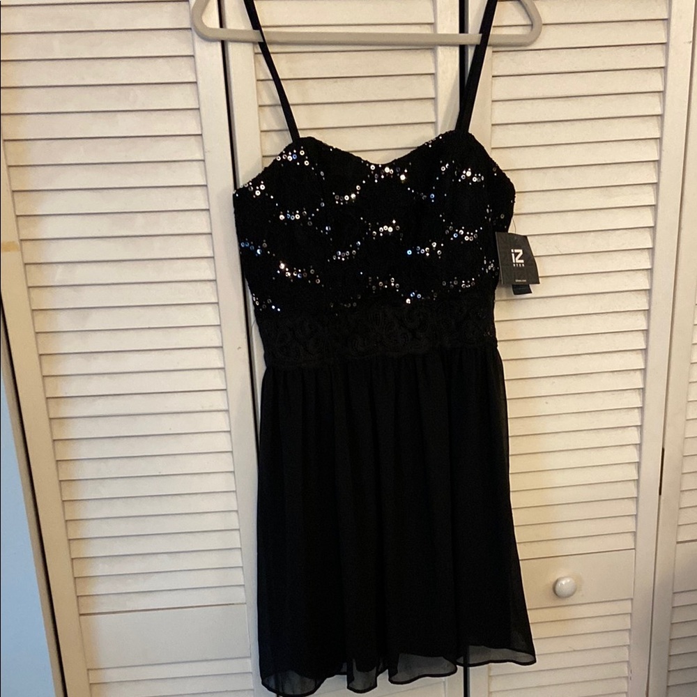 Iz Byer Black Lace Sequin Dress